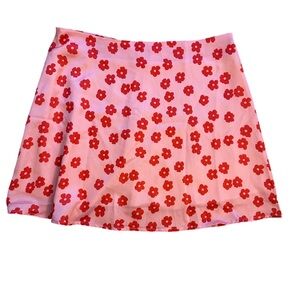 Floral Satin Silk High-Waist Mini Skirt with Side Zipper & Lining -L